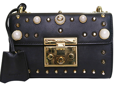 Padlock Pearl Studded Shoulder Bag, front view